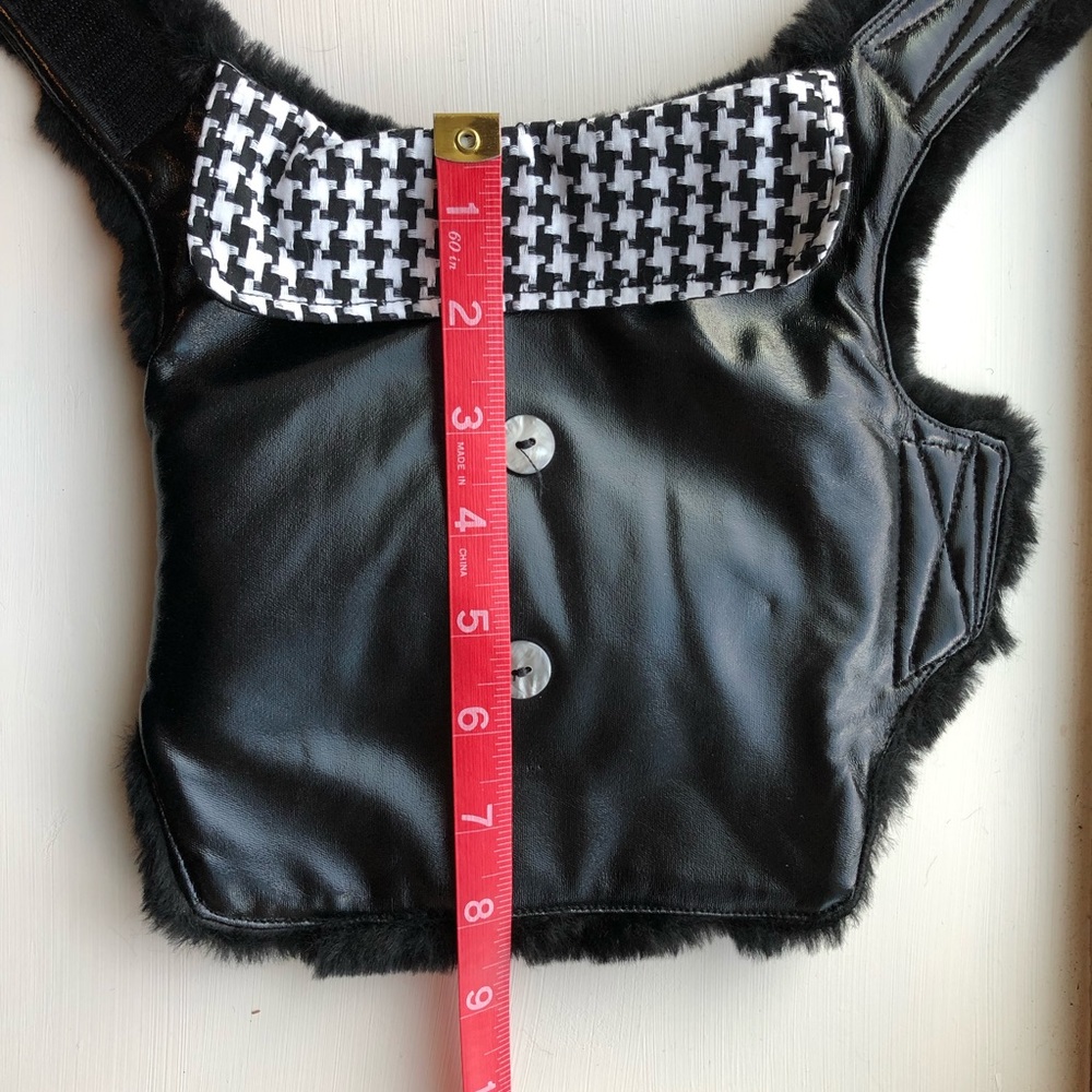 Black Faux leather and houndstooth dog coat - Picture 9 of 9